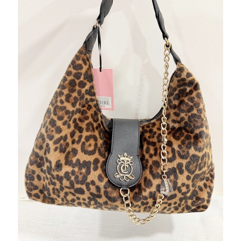 NWT Juicy Couture Juicy Royal Crest Large Hobo/Coho Natural Leopard Print Y2K